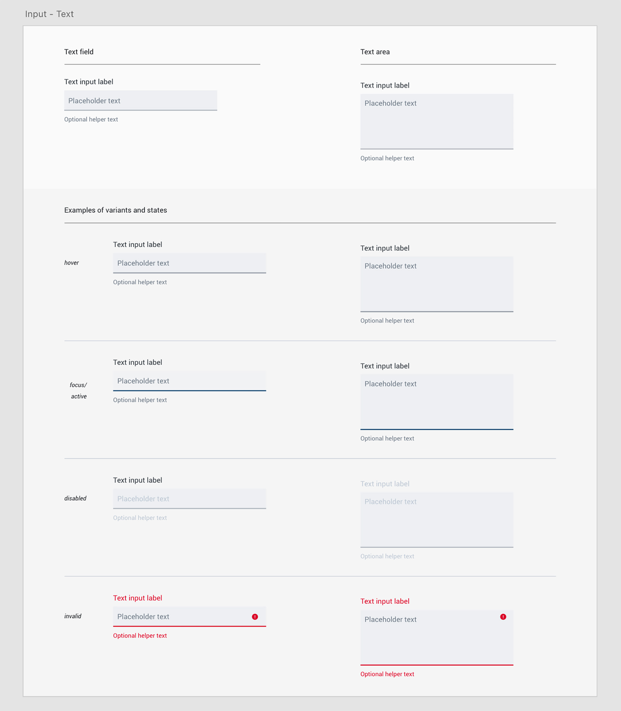 The design system's text and input options