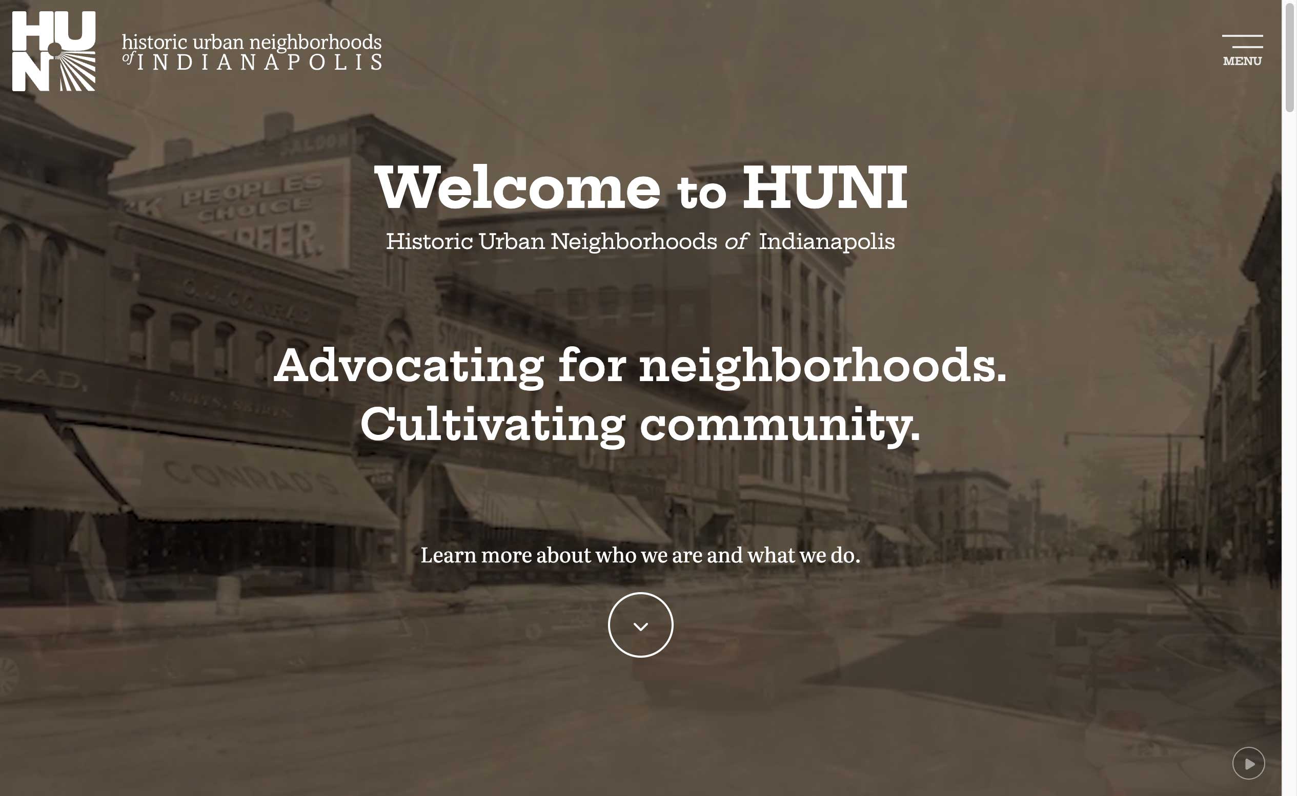 A screen shot of the new HUNI home page