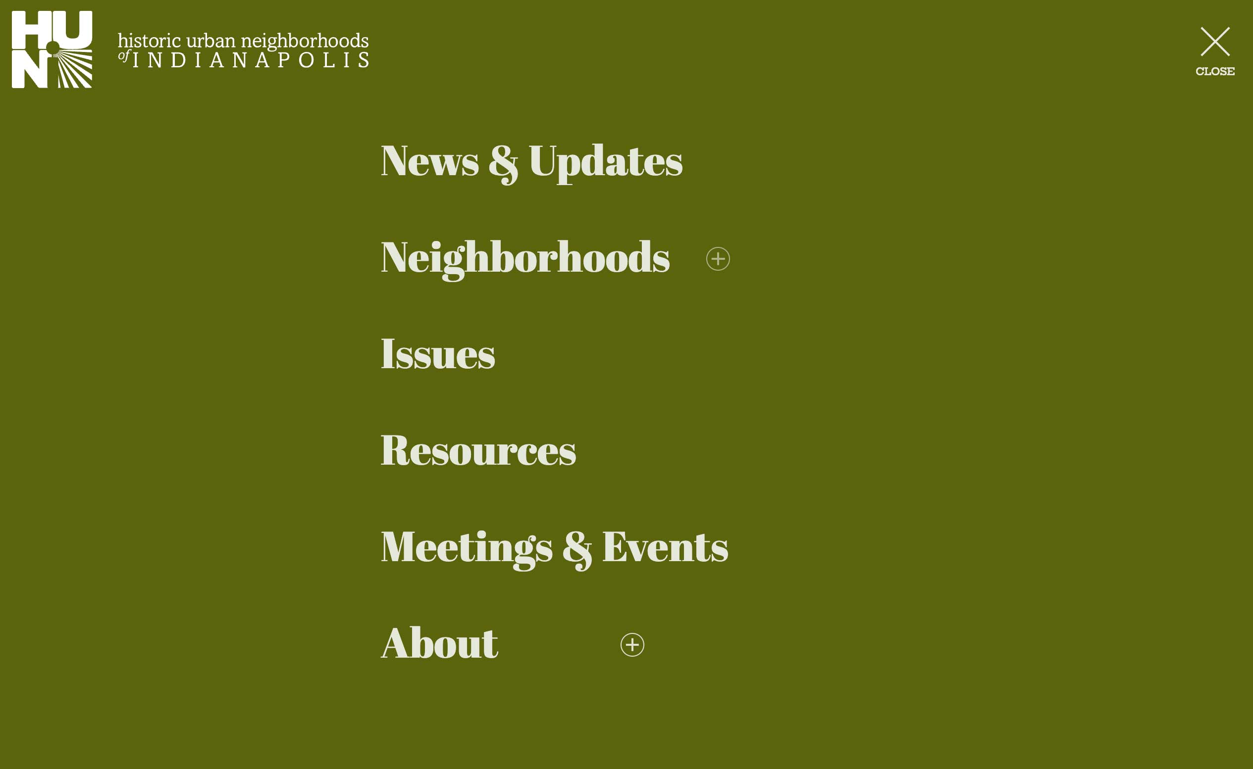 A screen shot of the open main navigation