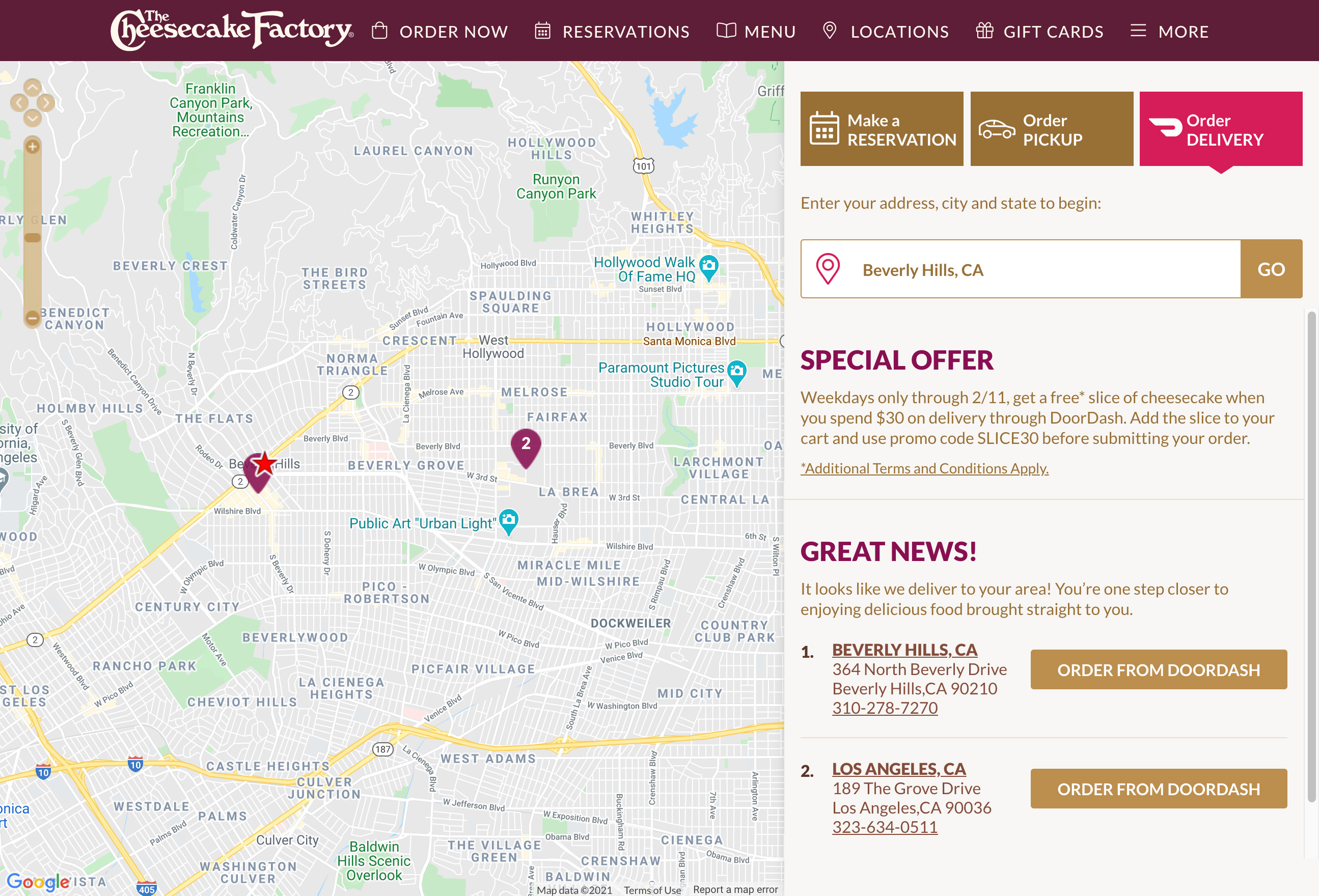 A screen shot of the final Delivery page