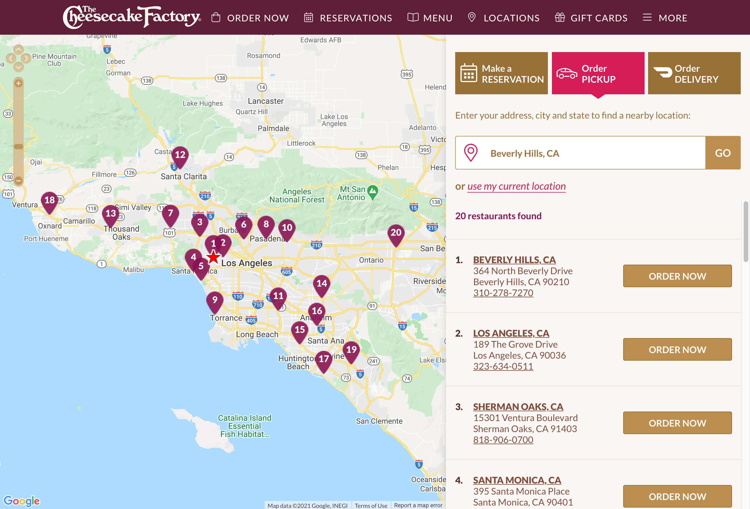 A screen shot of the final Pickup page