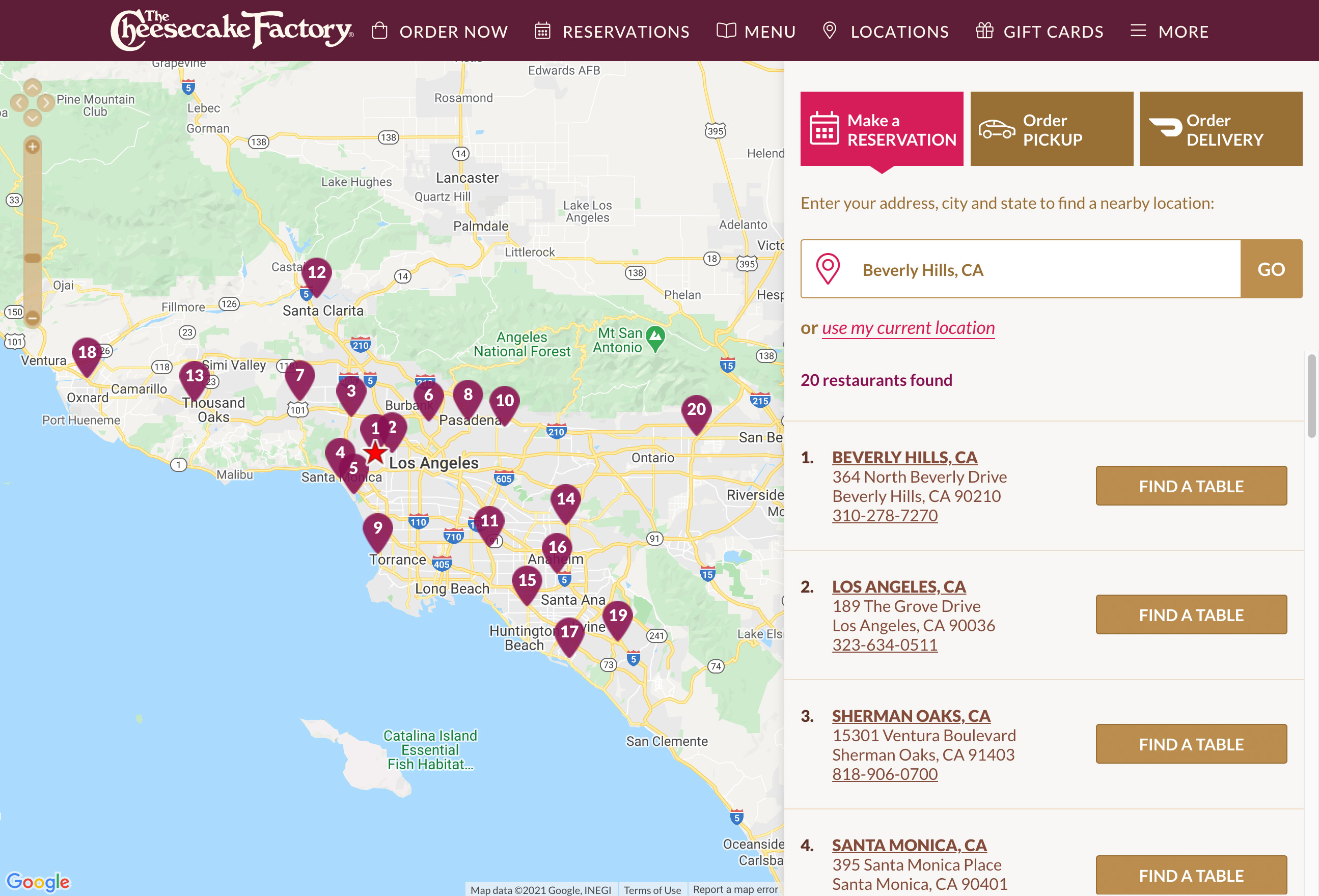 A screen shot of the final Reservations page